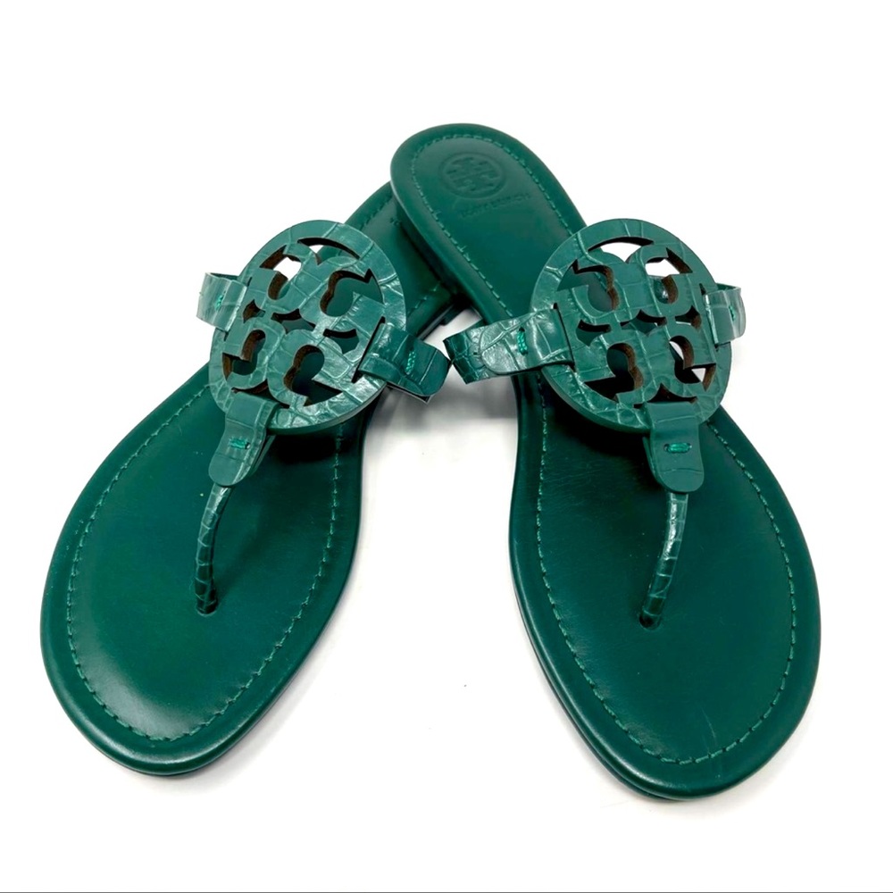 Tory Burch Women's Norwood Green Croc Embossed Miller Sandal Thong Flip Flop 8